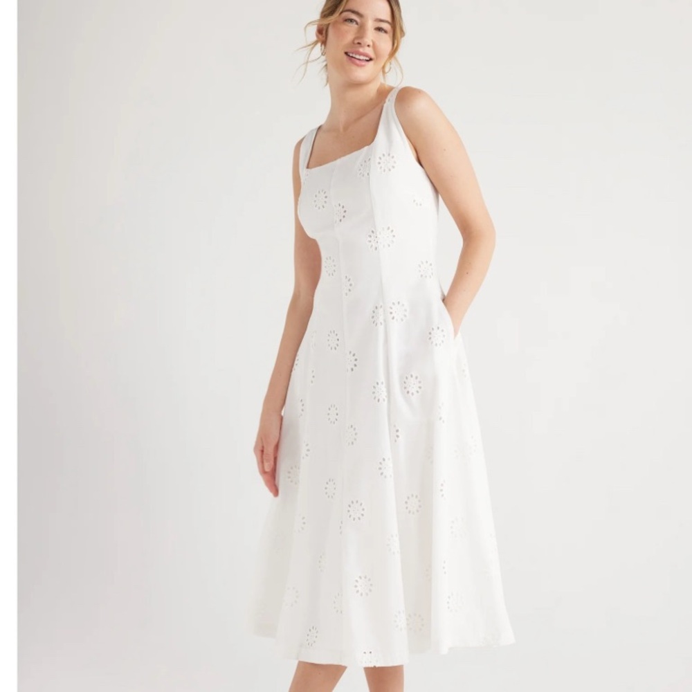 White Sleeveless Square Neck Midi Sundress